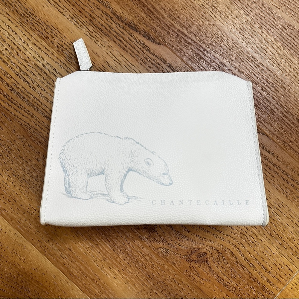 Chantecaille White Cosmetic Pouch with Light Gray Polar Bear Motif